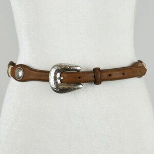 Tony Lama Women's Size 32 Brown Leather Silver Tine Concho Horsehair Belt